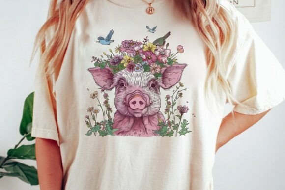 Download Whimsical Pig Flower Crown Bird Art Png - Bird art png Collection